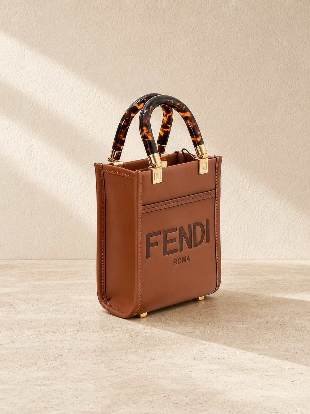 Fendi Sunshine Mini Brown Calfskin Top Handle Shopper - Picture 2 of 9